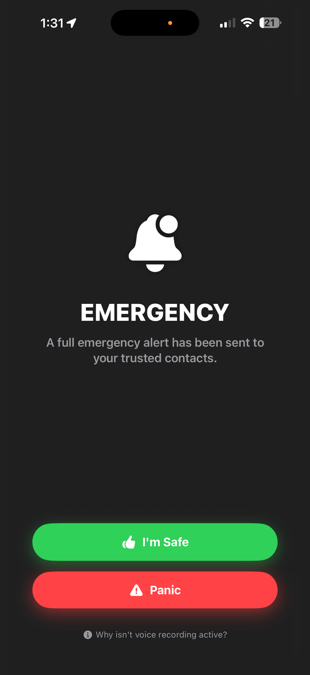 SafeMeet check-in prompt screen