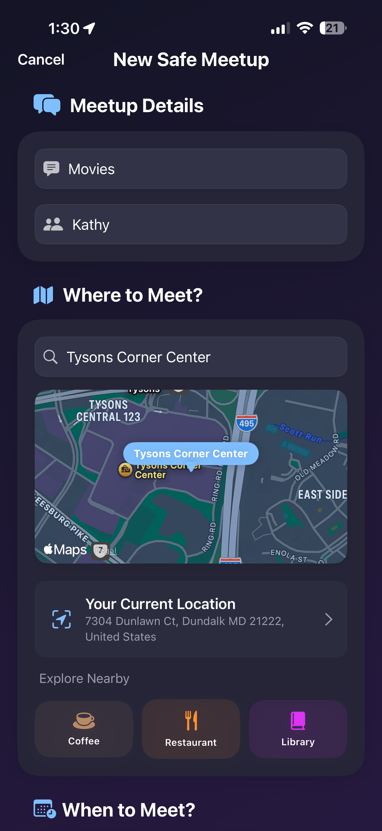 SafeMeet trusted contacts screen