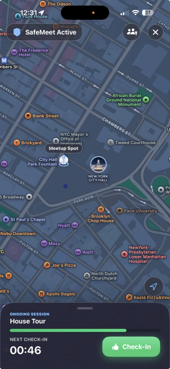 SafeMeet trusted contacts screen